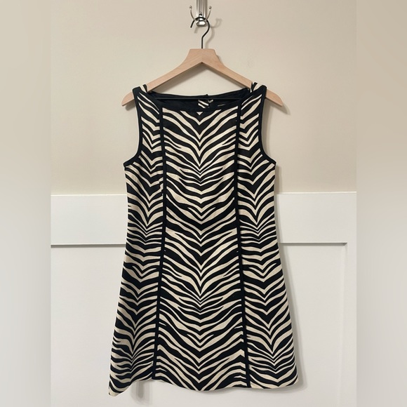 J. Crew Black & Cream Zebra Print Linen Shift Dress Size 6 - Picture 3 of 12